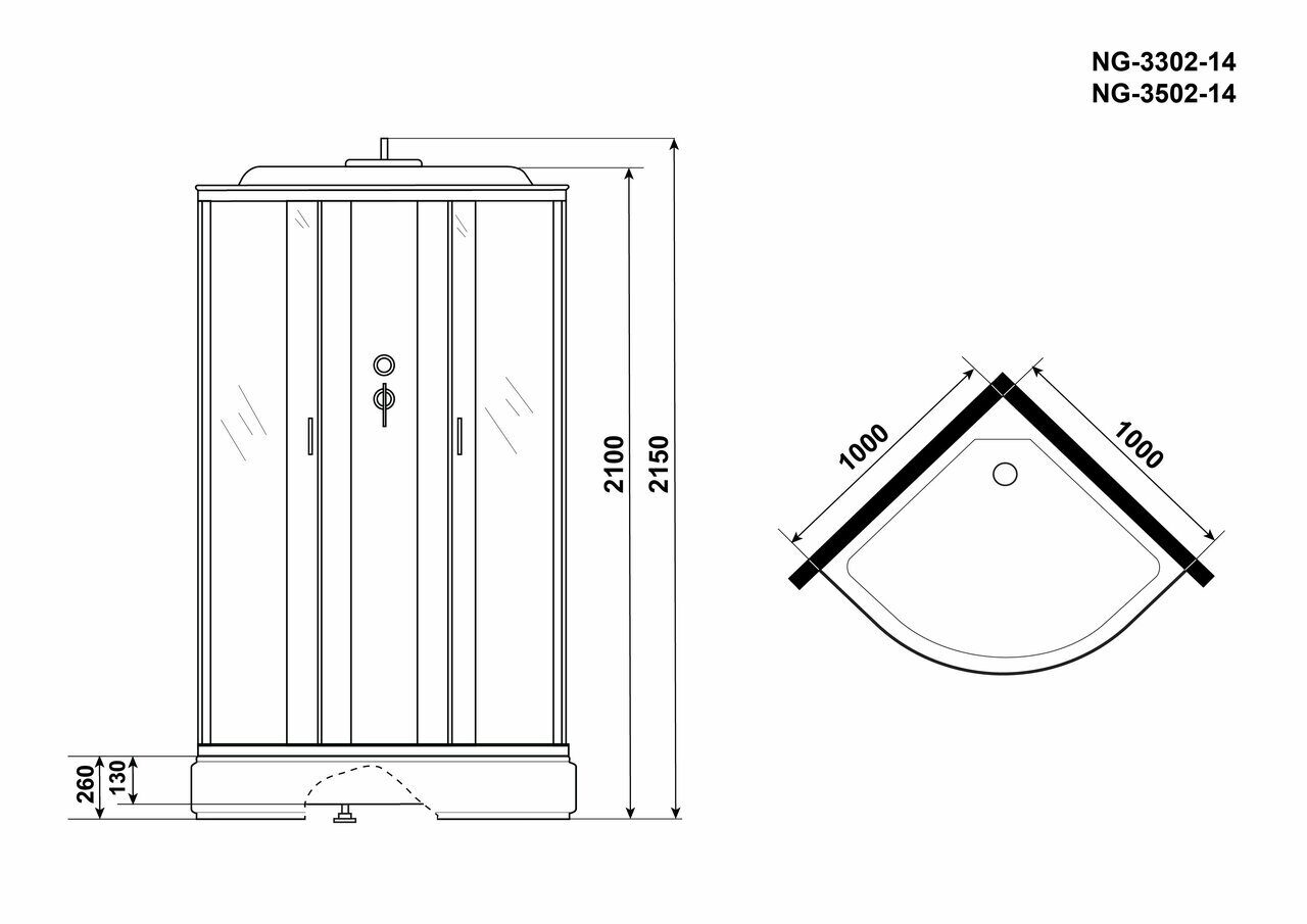 Душевая кабина Niagara NG-3302-14 (1000х1000х2150) низкий поддон(26см)  стекло МАТОВОЕ 4 места по 38 900 руб. — купить в Москве в интернет-магазине